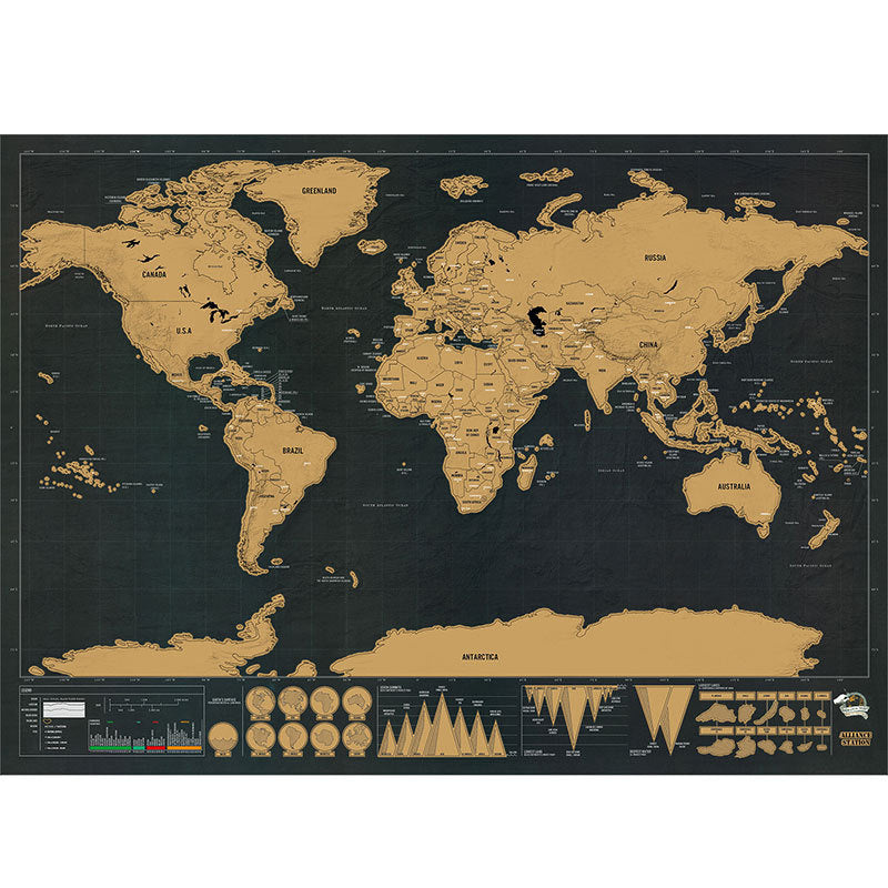 Scratch Your Adventures Black & Gold World Map