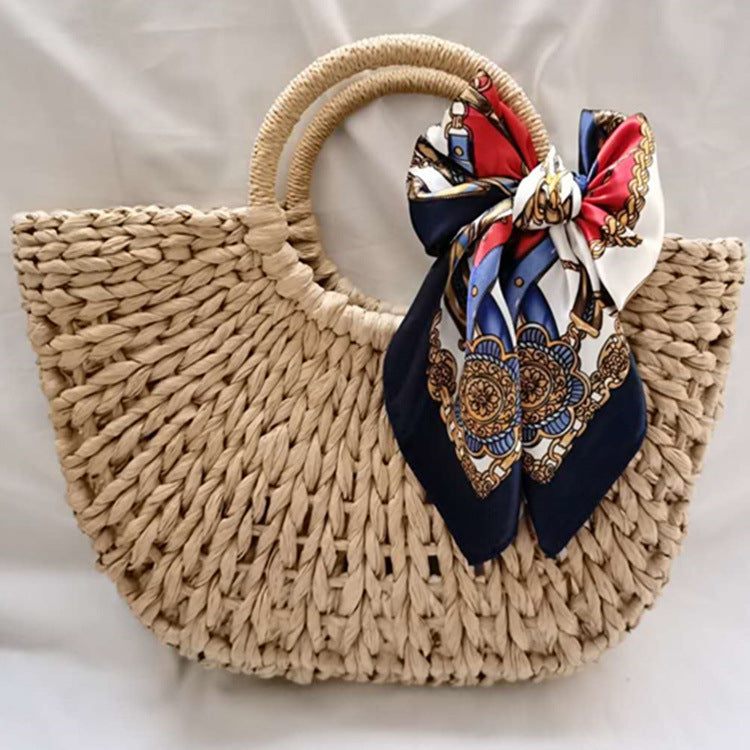 Bow-Tied Woven Vacation Beach Bag