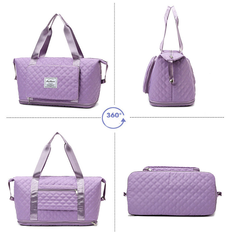 Foldable Travel Duffle Bag With Rhombus Sewing Design Large Capacity