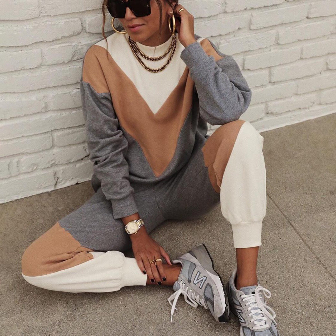 Autumn And Winter Color Matching Sweater Suit