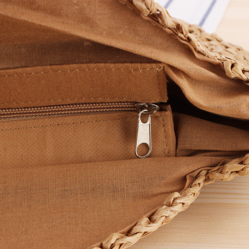 Simple Round Straw Shoulder Bag