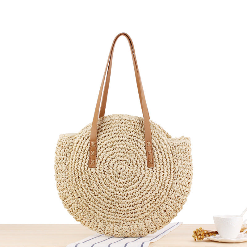 Simple Round Straw Shoulder Bag