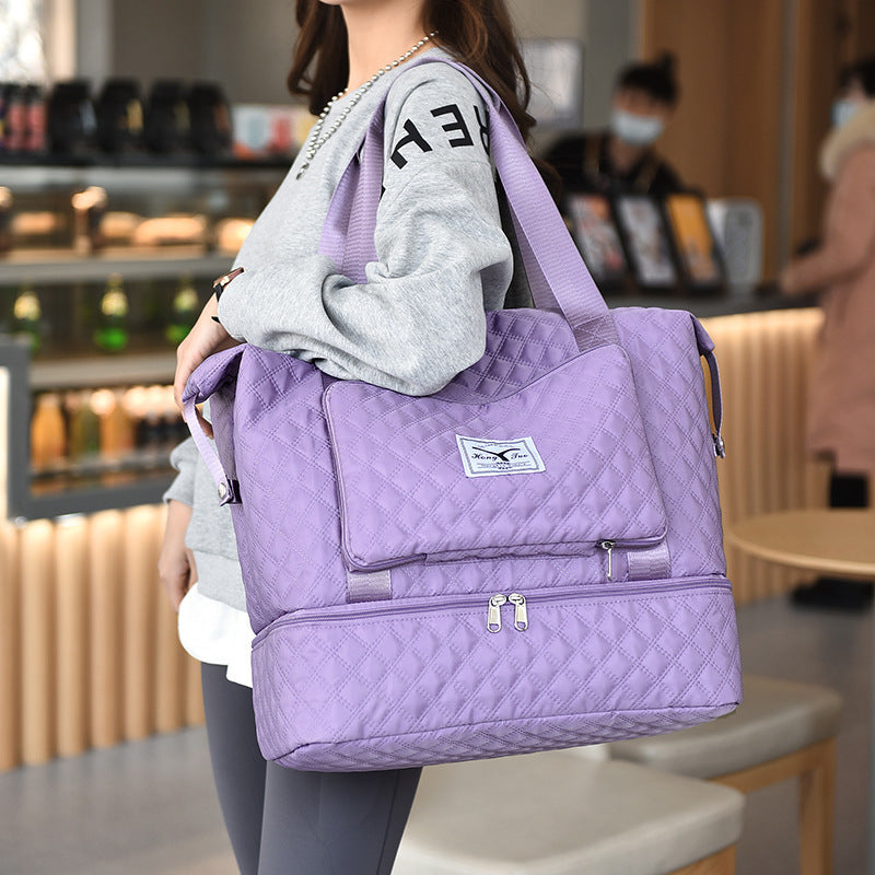 Foldable Travel Duffle Bag With Rhombus Sewing Design Large Capacity