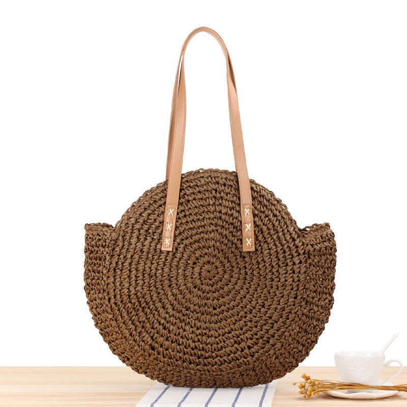 Simple Round Straw Shoulder Bag