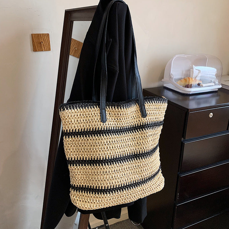 Striped Large-Capacity Casual Straw Bags