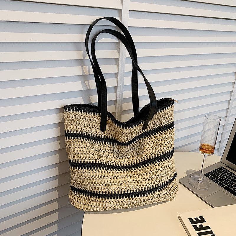 Striped Large-Capacity Casual Straw Bags