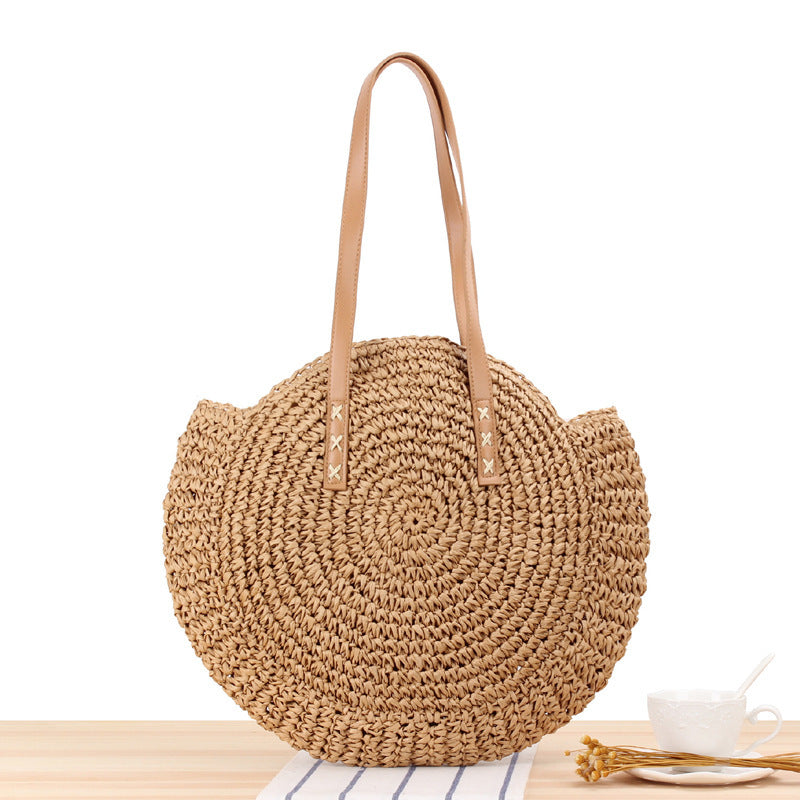 Simple Round Straw Shoulder Bag
