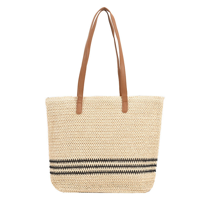 Striped Large-Capacity Casual Straw Bags