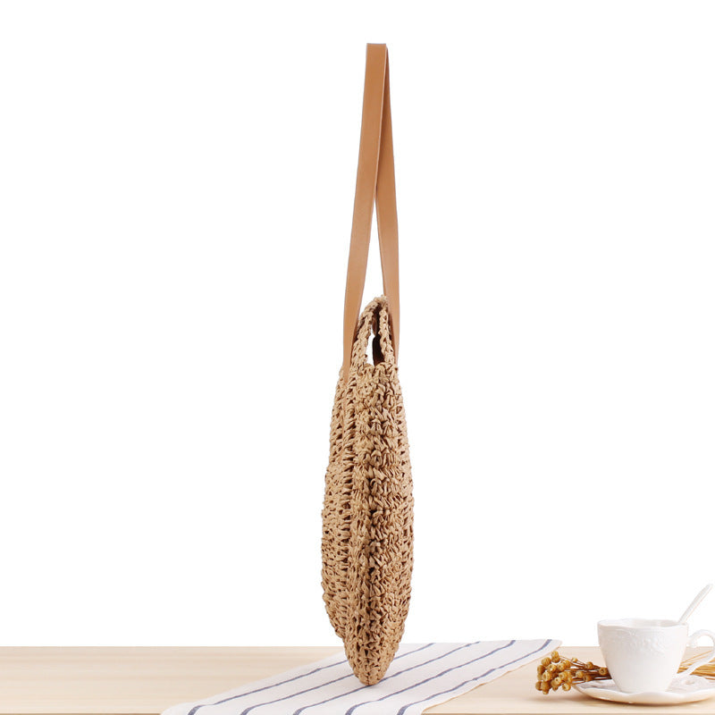 Simple Round Straw Shoulder Bag