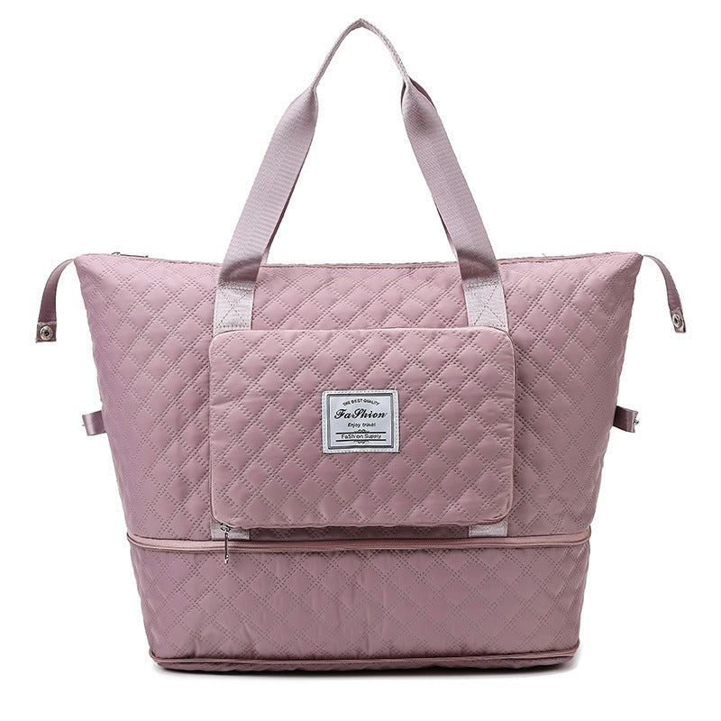 Foldable Travel Duffle Bag With Rhombus Sewing Design Large Capacity