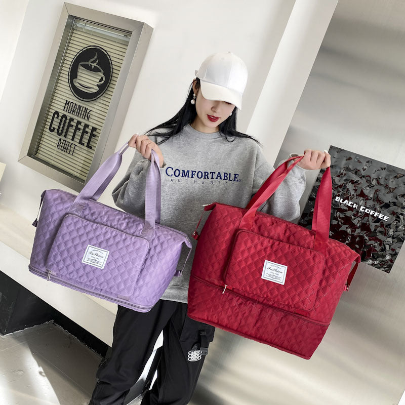 Foldable Travel Duffle Bag With Rhombus Sewing Design Large Capacity