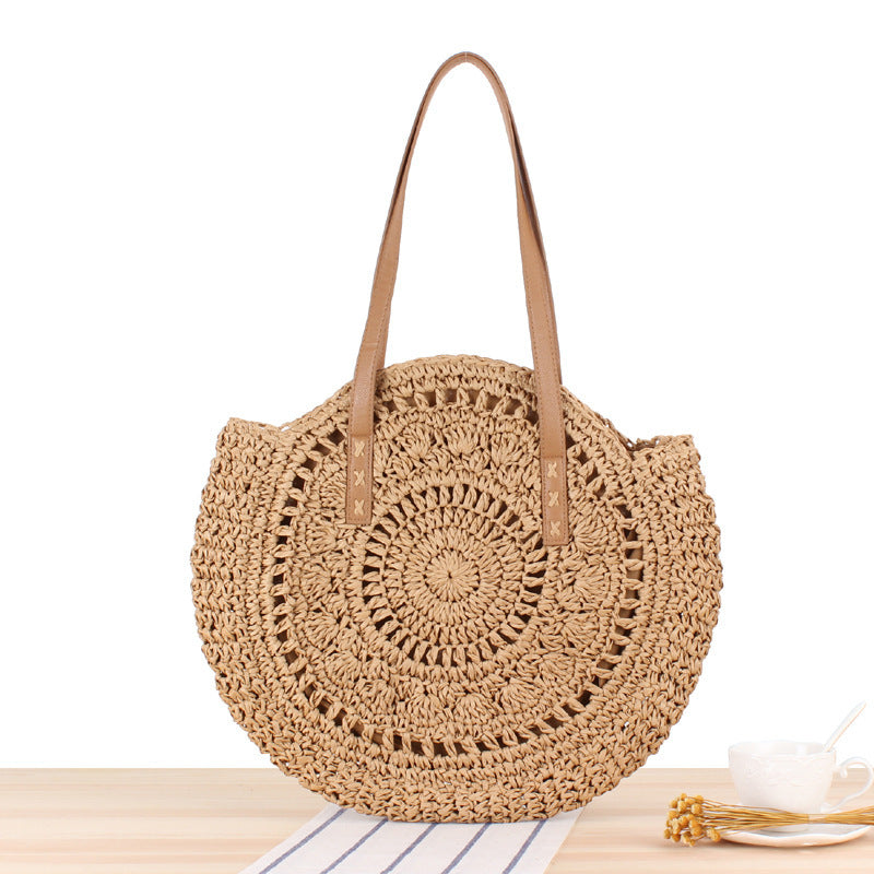 Simple Round Straw Shoulder Bag