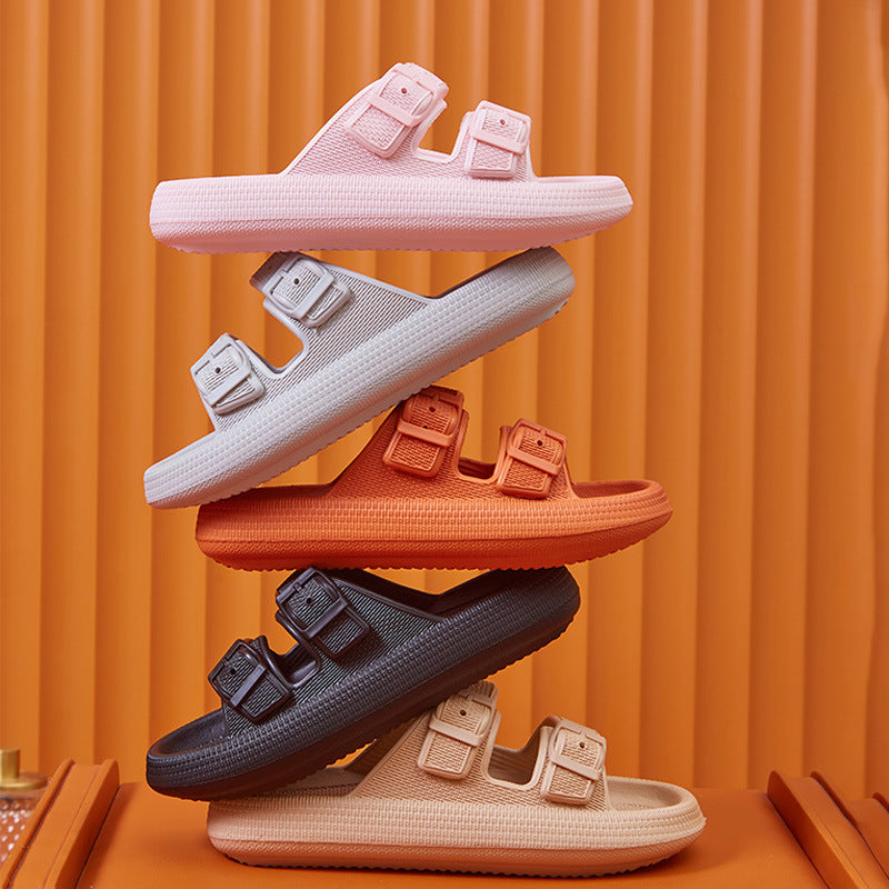 Solid Colour Summer Buckle Soft Bottom Sandals