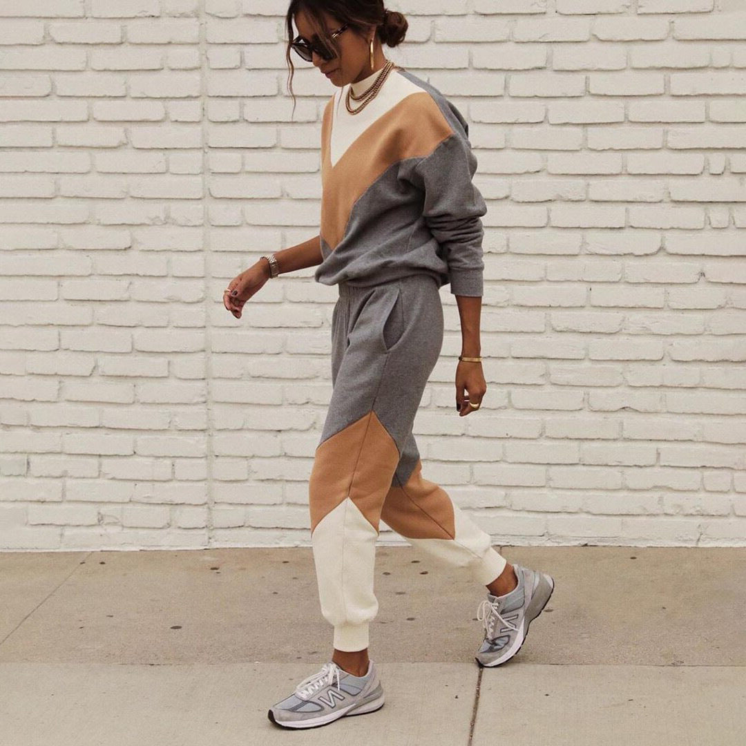 Autumn And Winter Color Matching Sweater Suit