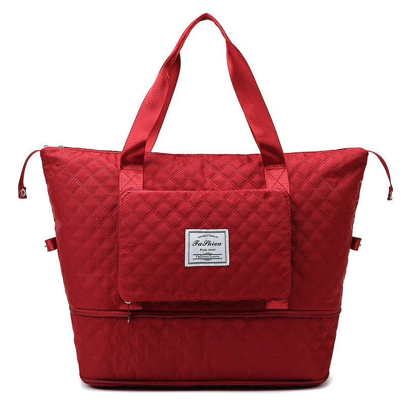 Foldable Travel Duffle Bag With Rhombus Sewing Design Large Capacity