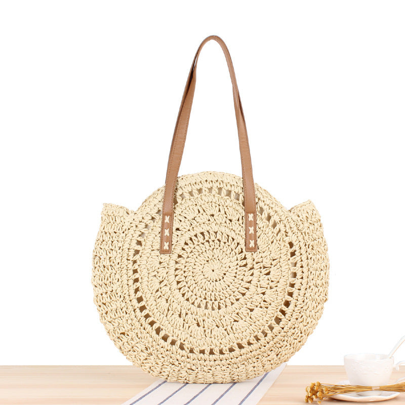 Simple Round Straw Shoulder Bag