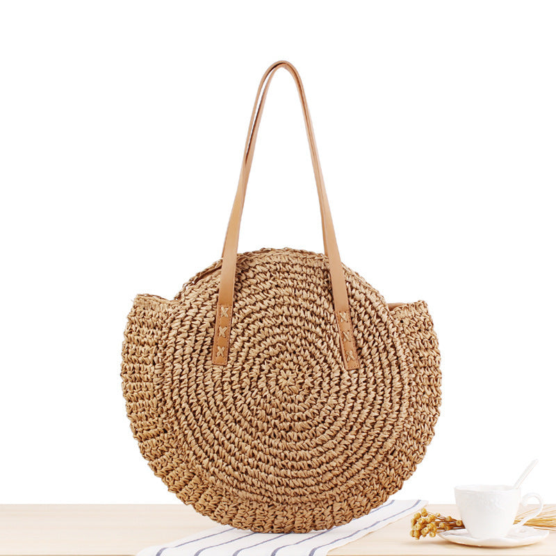 Simple Round Straw Shoulder Bag