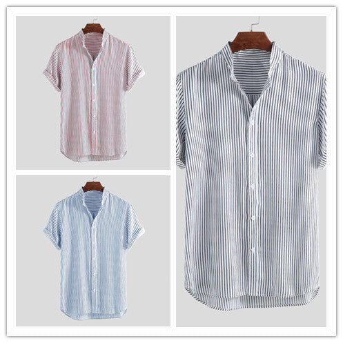 Short-sleeved Shirt Stand-up Collar Slim Top