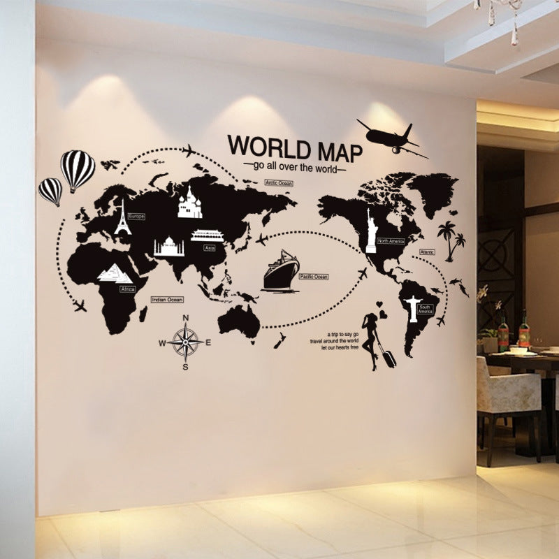 Black World Map Wall Sticker Decoration