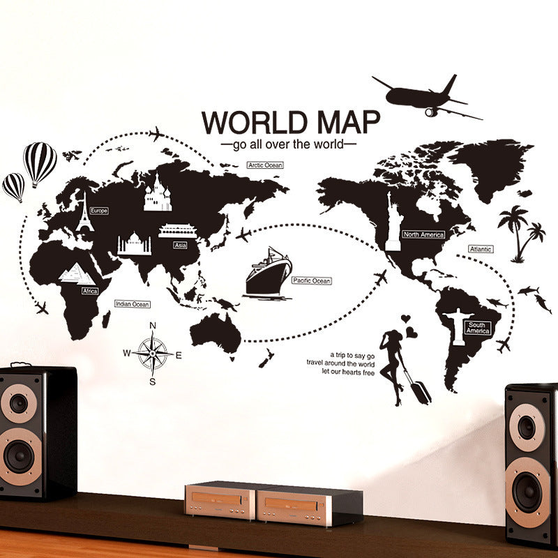 Black World Map Wall Sticker Decoration