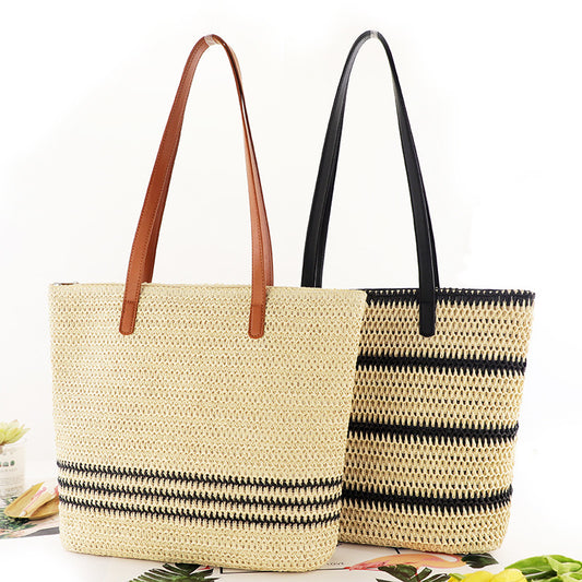 Striped Large-Capacity Casual Straw Bags