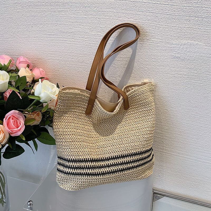 Striped Large-Capacity Casual Straw Bags