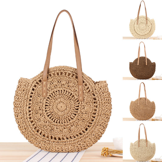 Simple Round Straw Shoulder Bag