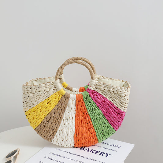 Beach Vacation Rainbow Straw Beach Bag