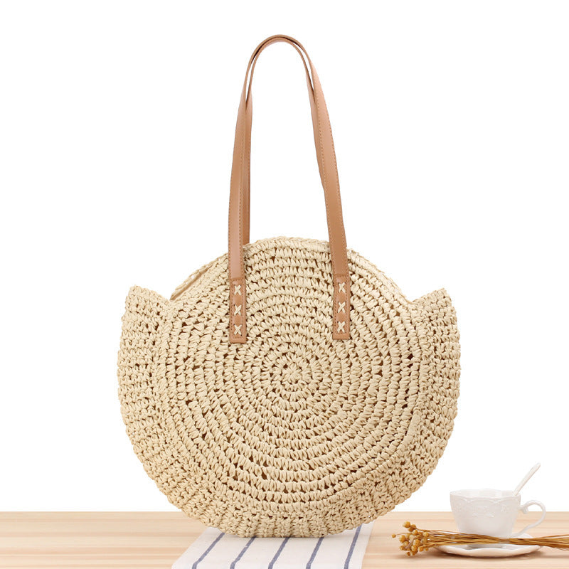 Simple Round Straw Shoulder Bag